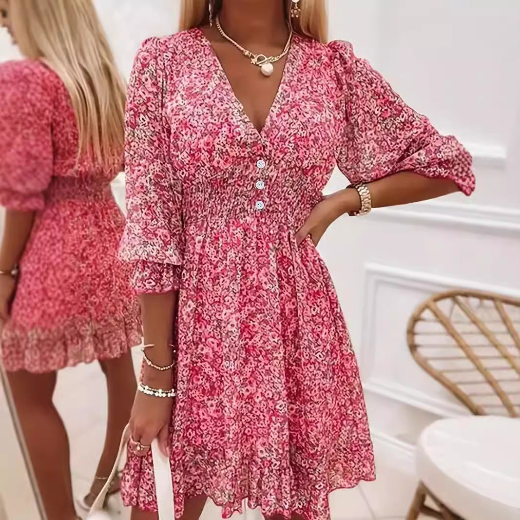 Ladies Mini dress playful and elegant with deep V-neckline and ruffle details Lune London