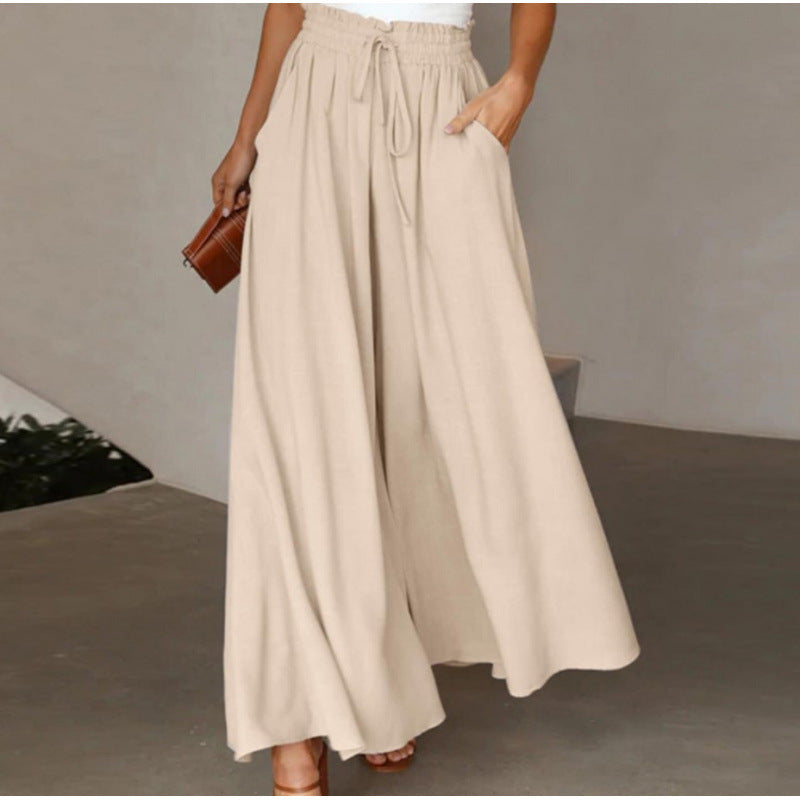 Fluid maxi pants for women with elastic waistband and side pockets Lune London