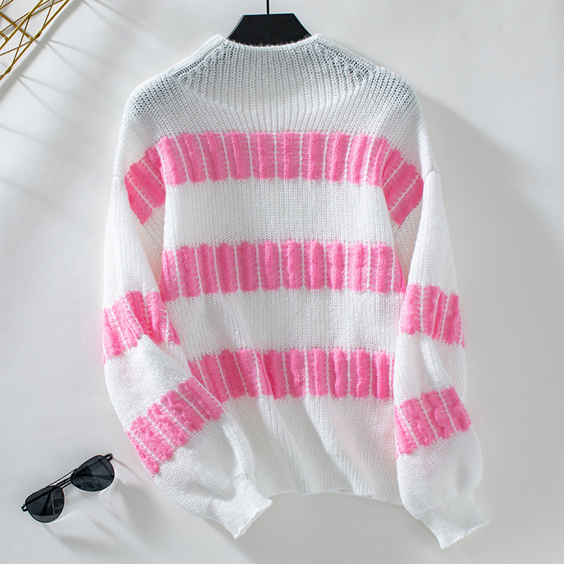 High-quality knitted sweater for women with finely structured stripes Lune London