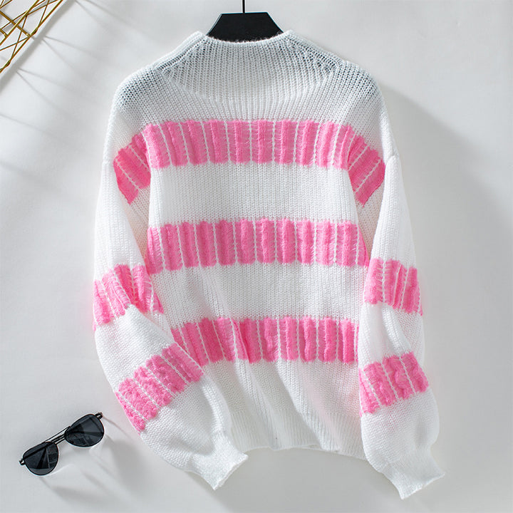 High-quality knitted sweater for women with finely structured stripes Lune London