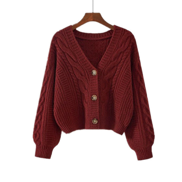 Women's Cardigan with Elaborate Cable Pattern and Deep V-Neck Lune London