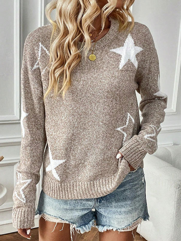 Knitted pullover for women with star patterns and loose fit Lune London