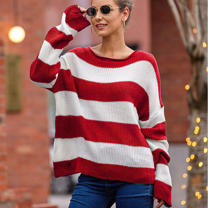Knitted sweater for women with modern stripes and a relaxed fit Lune London