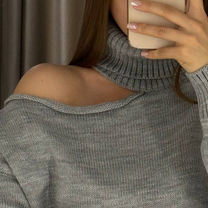 Oversized sweater for women with asymmetrical neckline and high collar Lune London