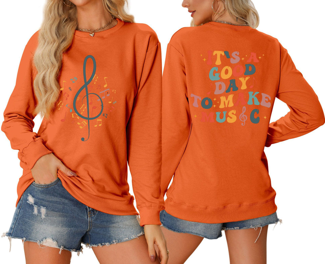Sweatshirt pour femmes avec motif musical et lettrage créatif Chic & Stil