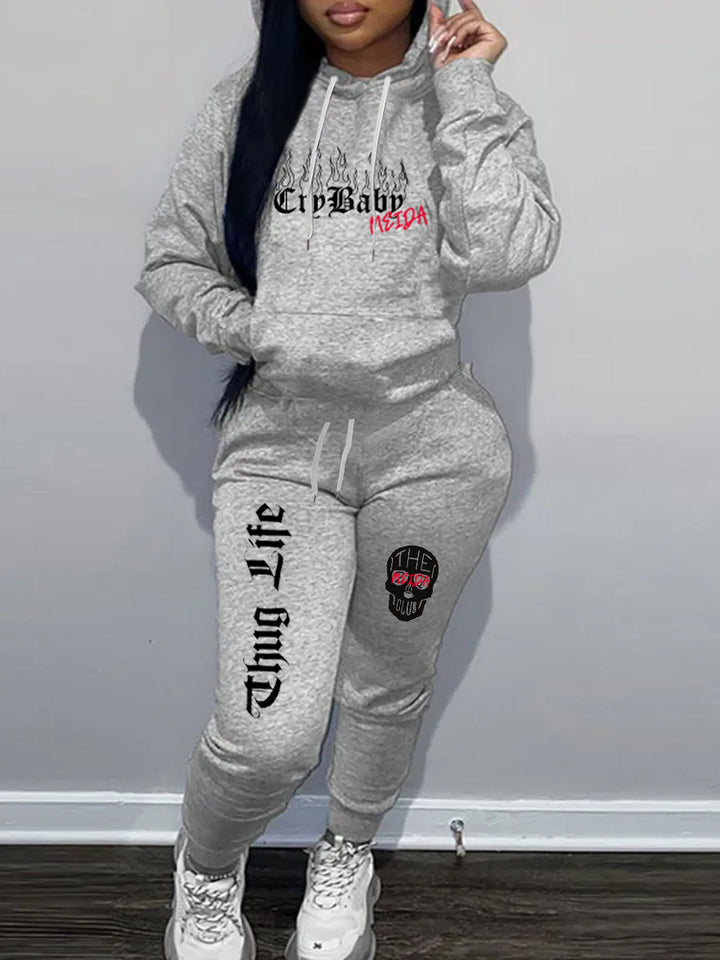 Women Sporty Hoodie and Jogging Set with Creative Print Lune London