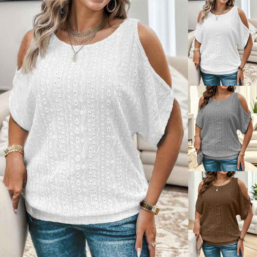Chic and Stylish Women's Top with Open Shoulder Design and Textured Hole Pattern