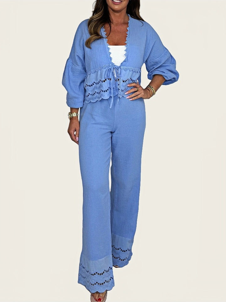 Lune London two-piece casual set for women with lace embellishments