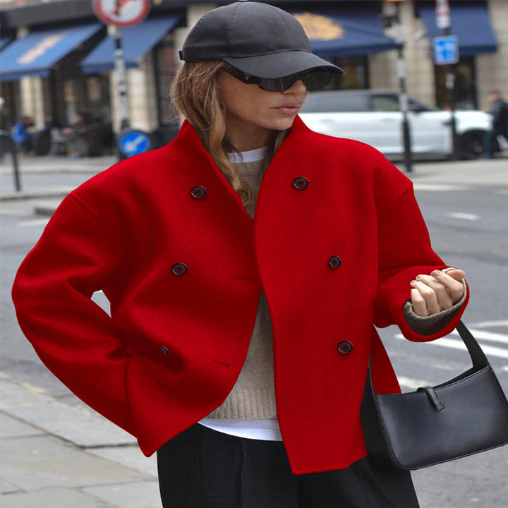 Fashionable wool jacket for women with double flap and high collar Lune London