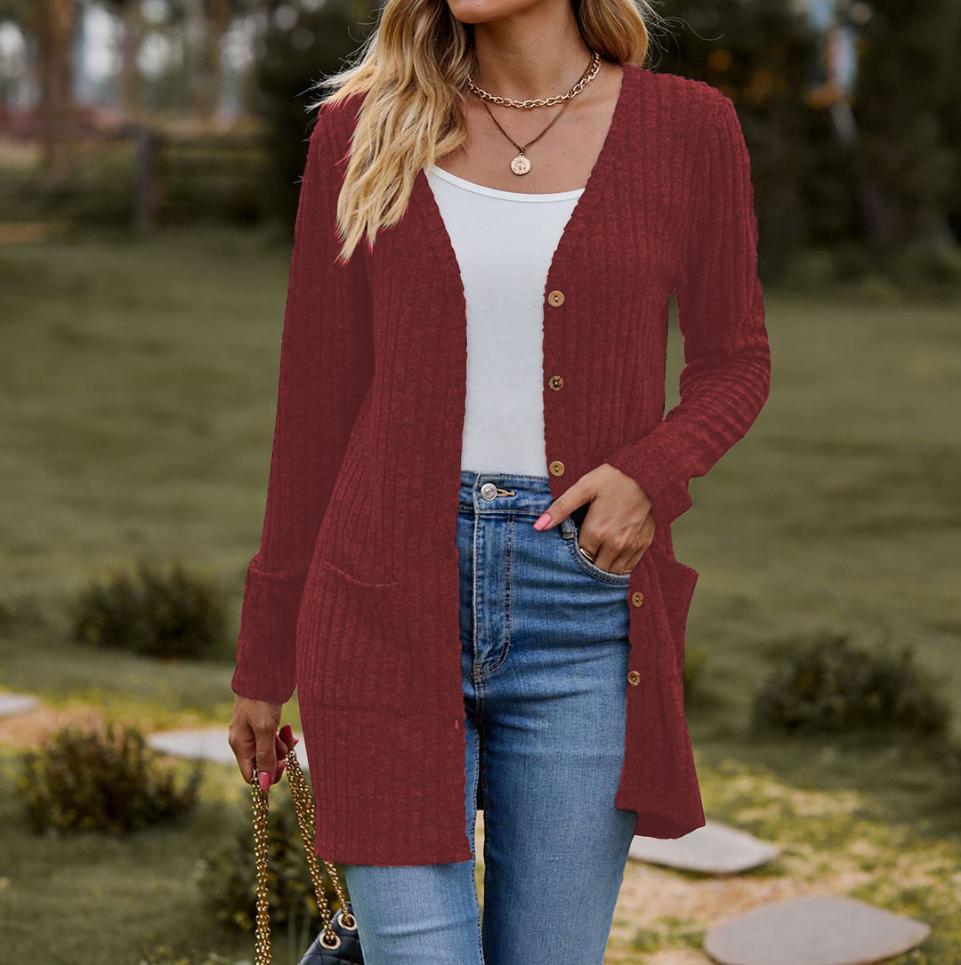 Knitted jacket for women with button placket and pockets Lune London