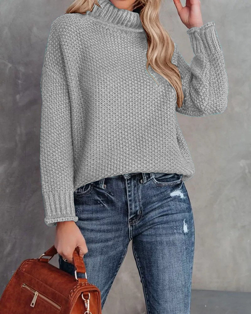 Comfortable knitted sweater for women with a high collar and airy structure Lune London