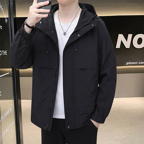 Lightweight transition jacket for men with functional pockets and adjustable hood Lune London