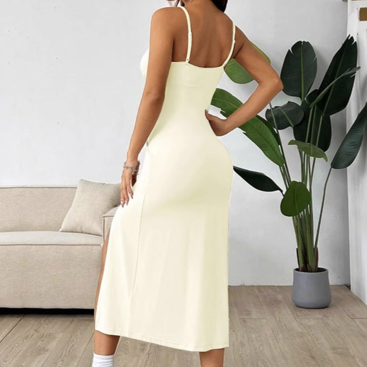 Ladies Elegant Maxi Dress with Adjustable Straps and High Slit Lune London