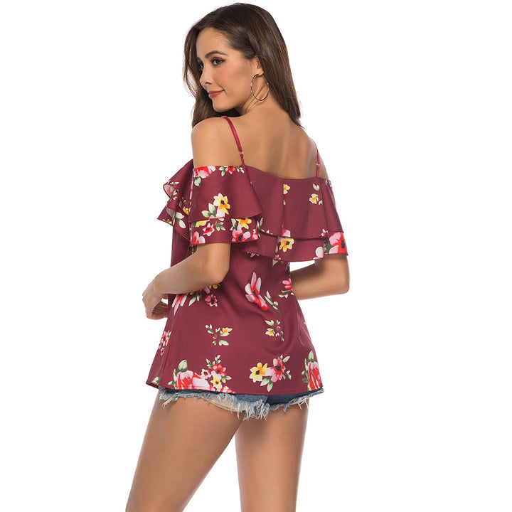 Ladies Off-Shoulder Floral Ruffle Top Lune London