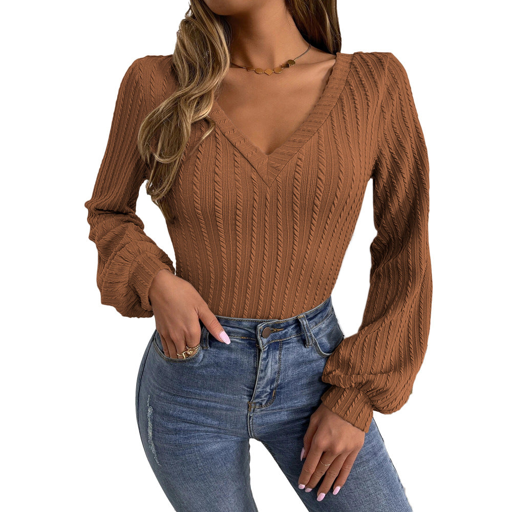 Body en tricot pour femme avec décolleté en V et élégantes manches bouffantes Chic & Stil