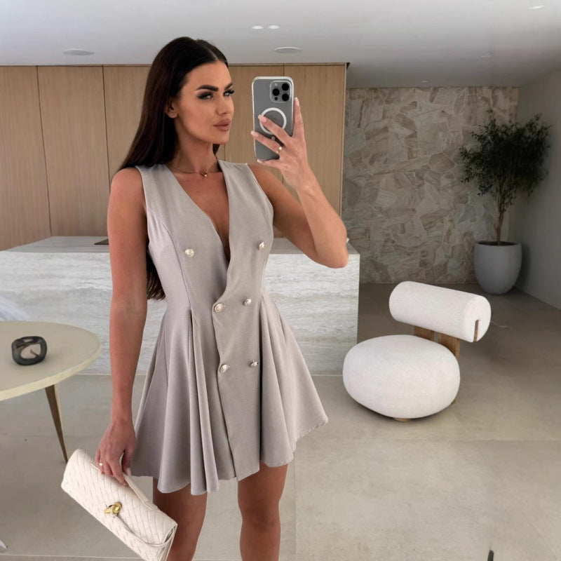 A-line sleeveless dress for women with double button placket Lune London