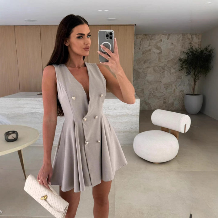 A-line sleeveless dress for women with double button placket Lune London
