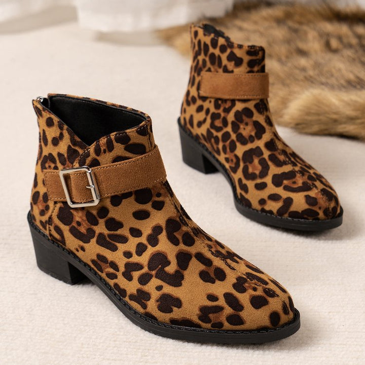 Women's ankle boots with a fashionable buckle detail and a comfortable square heel Lune London
