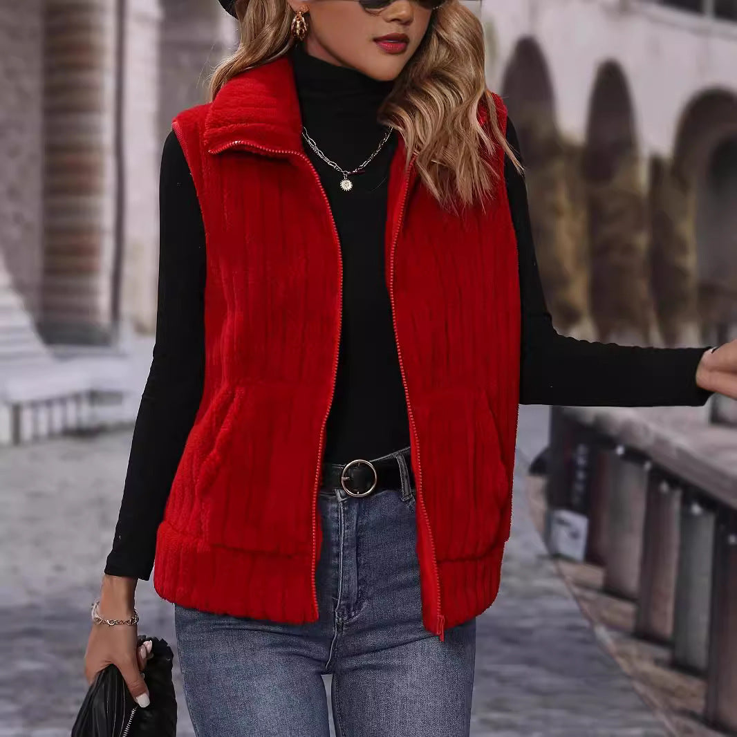 Women Cozy Vest with High Collar and Full Zipper Lune London