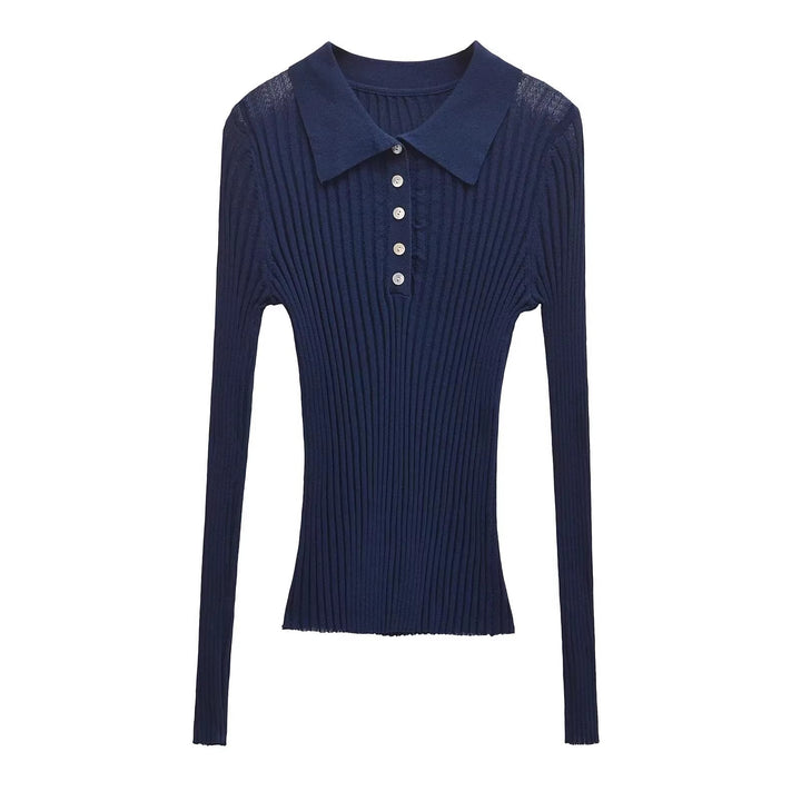 Women Long Sleeve Polo Shirt with an elegant rib structure and button placket Lune London