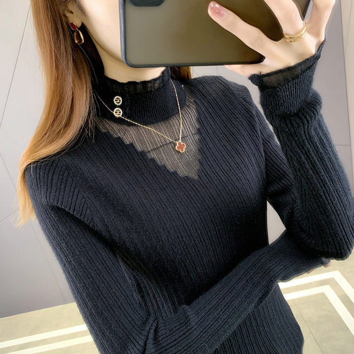Elegant knitted sweater for women with transparent inserts and button details Lune London