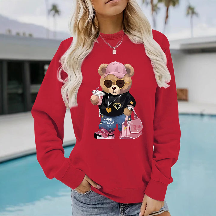 Sweatshirt pour femmes avec design unique de ourson de dessin animé et lettrage tendance Chic & Stil