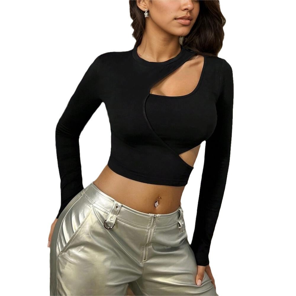Asymmetrical long sleeve crop top for women with elegant cut Chic & Stil