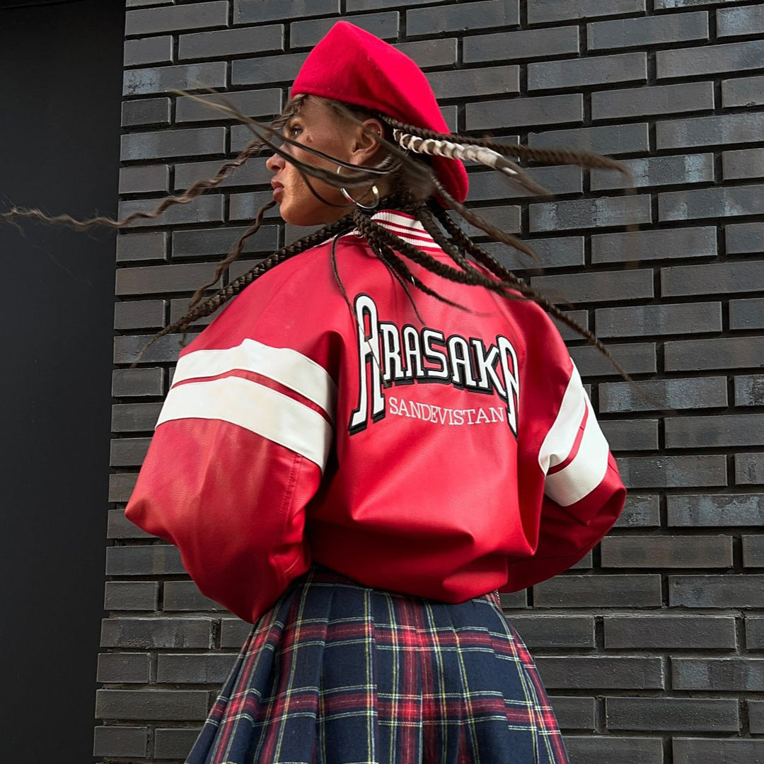 Women’s college jacket with sporty cut and contrasting sleeves Lune London
