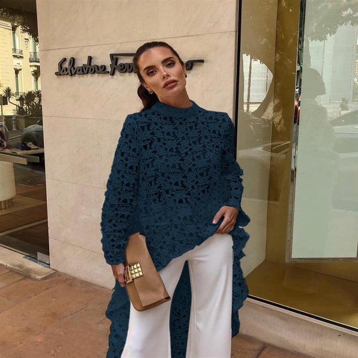 Lace top for women with asymmetric hem Lune London