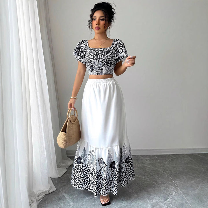Boho print crop top and maxi skirt set Lune London for women