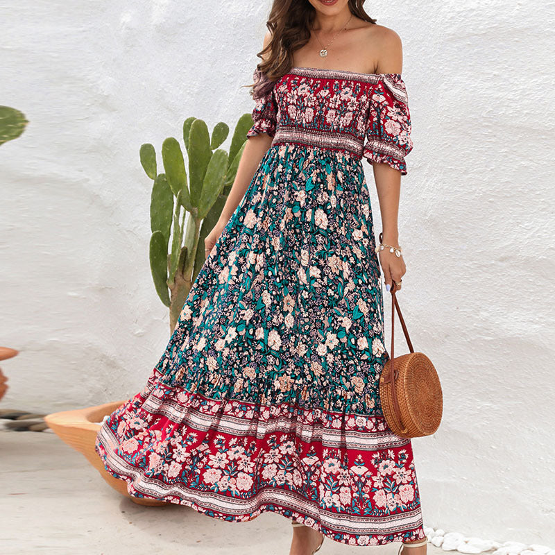 Maxi dress for women with oversized puff sleeves and a floral pattern Lune London