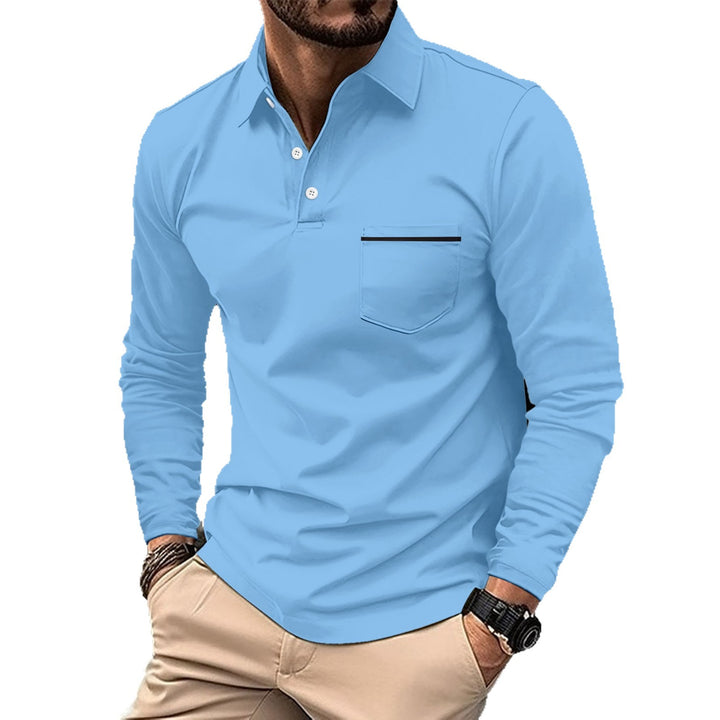 Men's Long Sleeve Polo with Trendy Stand-Up Collar and Practical Chest Pocket Lune London