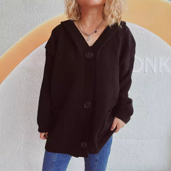 Cardigan confortable pour femmes avec capuche et poches appliquées Chic & Stil