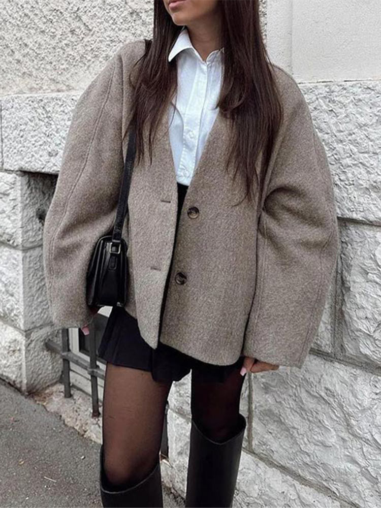 Womens Oversized Wool Blazer with Structured Sleeves Lune London