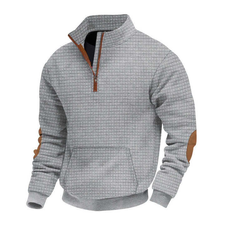 Sporty fleece pullover for men with half-zip and stylish elbow patches Lune London