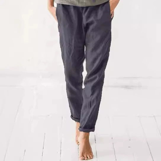 Casual linen pants for women with elastic waist and handy pockets Lune London