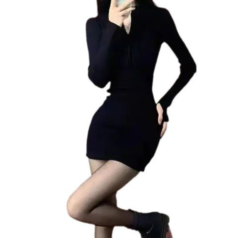 Ladies fitted mini dress with modern zipper and ribbed texture Lune London