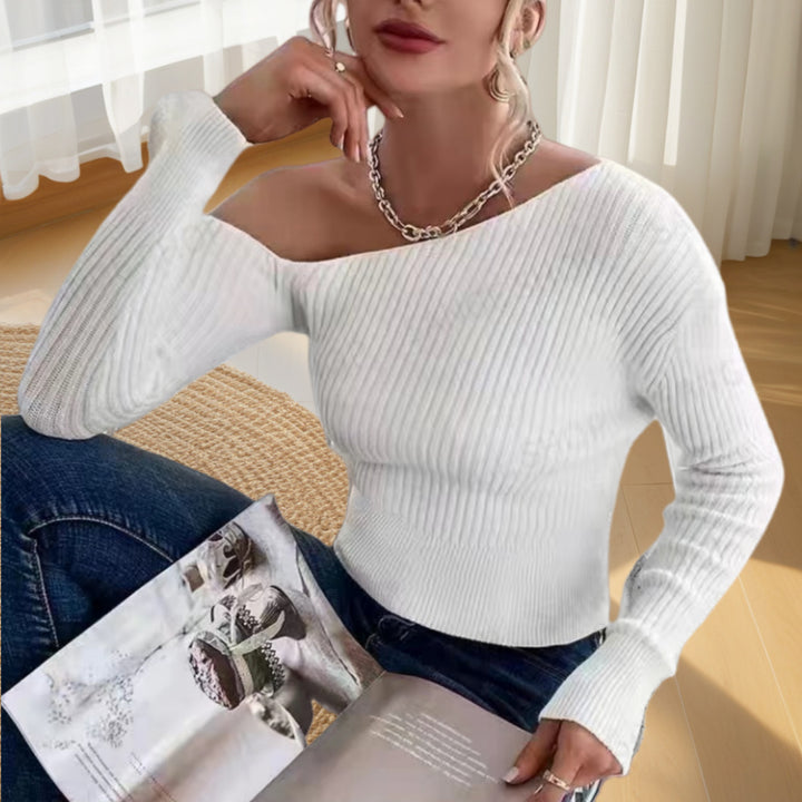 Women oversized sweater with asymmetric design and open shoulder area Lune London