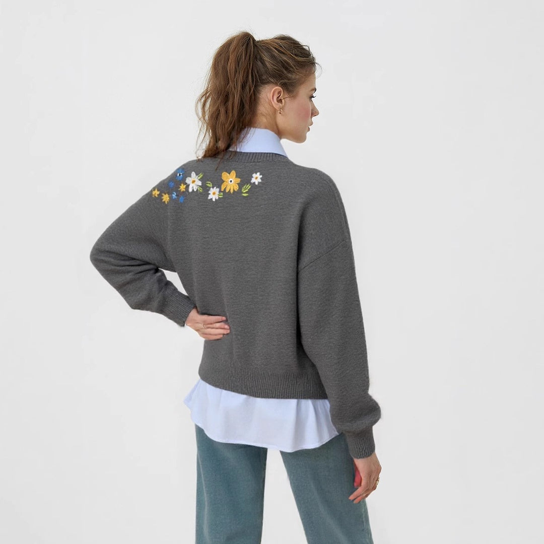 Pull décontracté pour femmes avec broderie florale et coupe ample Chic & Stil