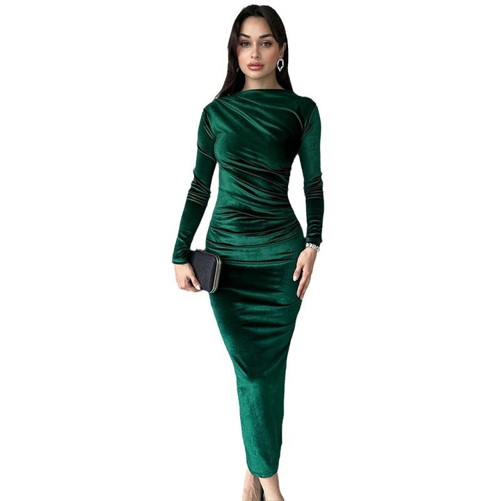 Ladies Elegant Long Sleeve Ruched Maxi Dress Lune London