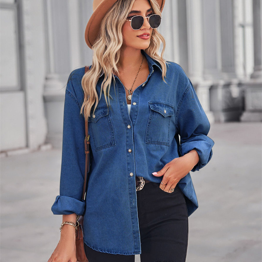 Chemise Blouse en Denim Décontractée pour Femmes avec Poches Poitrine Chic & Stil