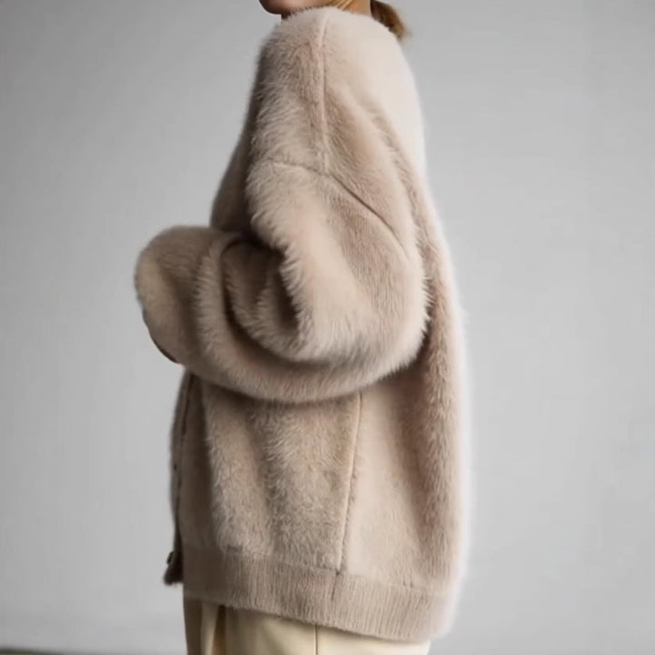 Lune London plush cardigan for women with elegant buttons and loose fit