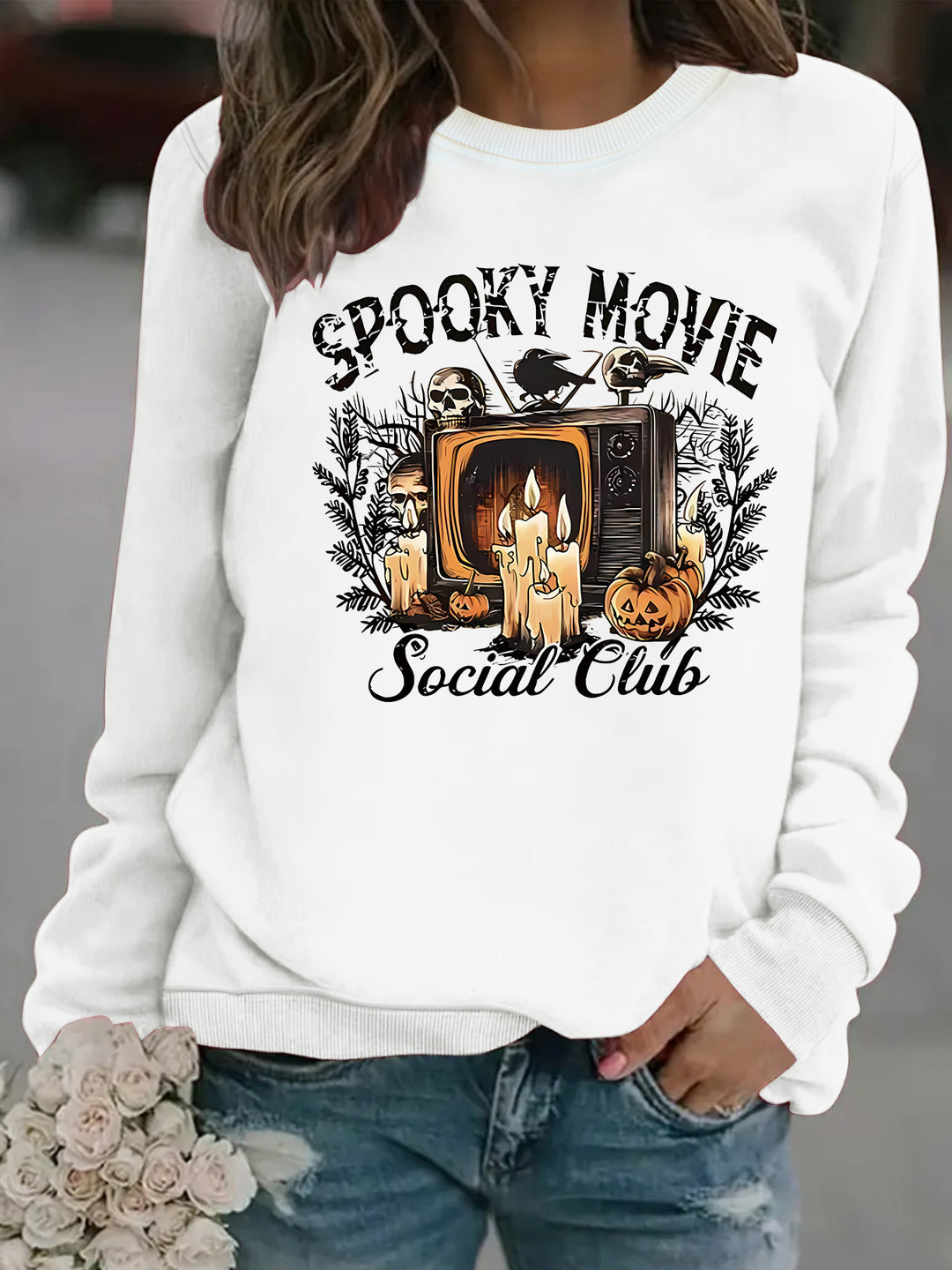 Sweat-shirt pour femmes avec motif de film d'horreur et coupe décontractée Chic & Stil