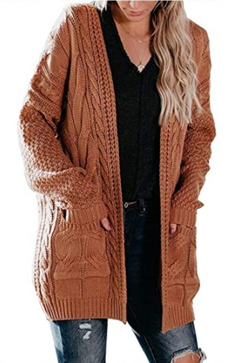 Women chunky knit cardigan with feminine silhouette and practical pockets Lune London