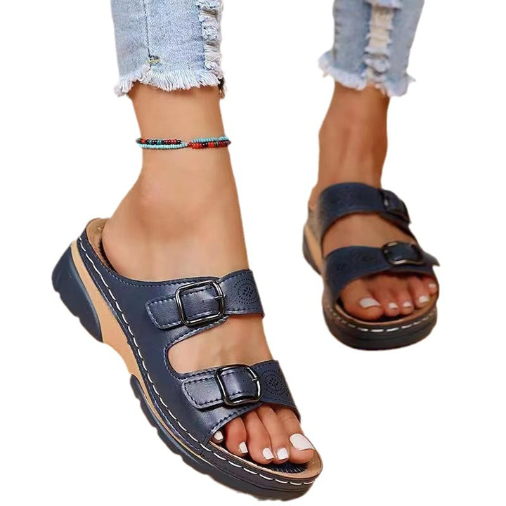 Comfortable and stylish health sandals for women with double buckle closure Lune London