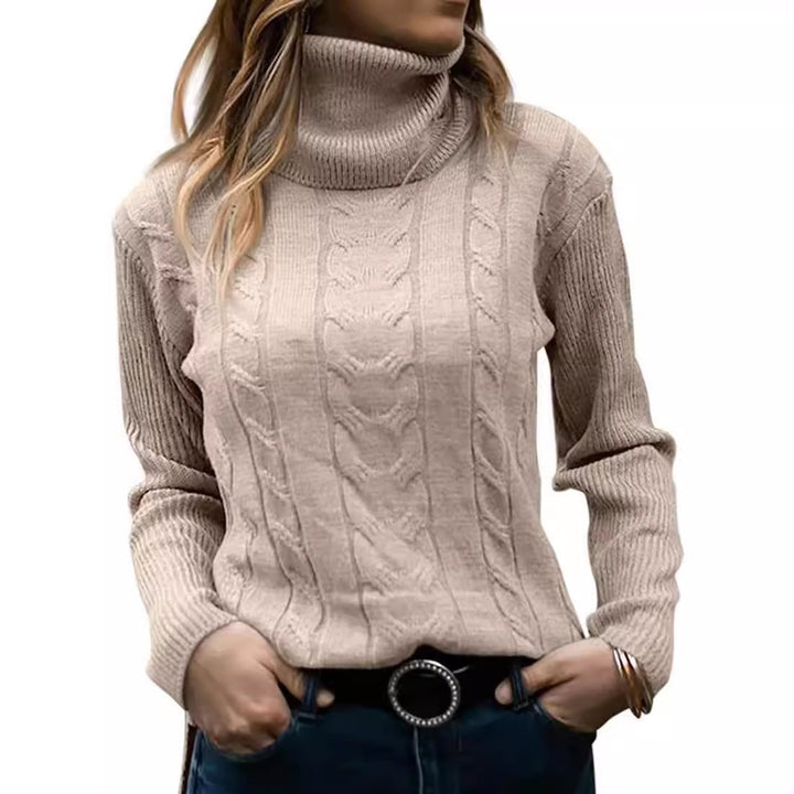 Knit sweater for women with high collar and relief pattern with braids Lune London