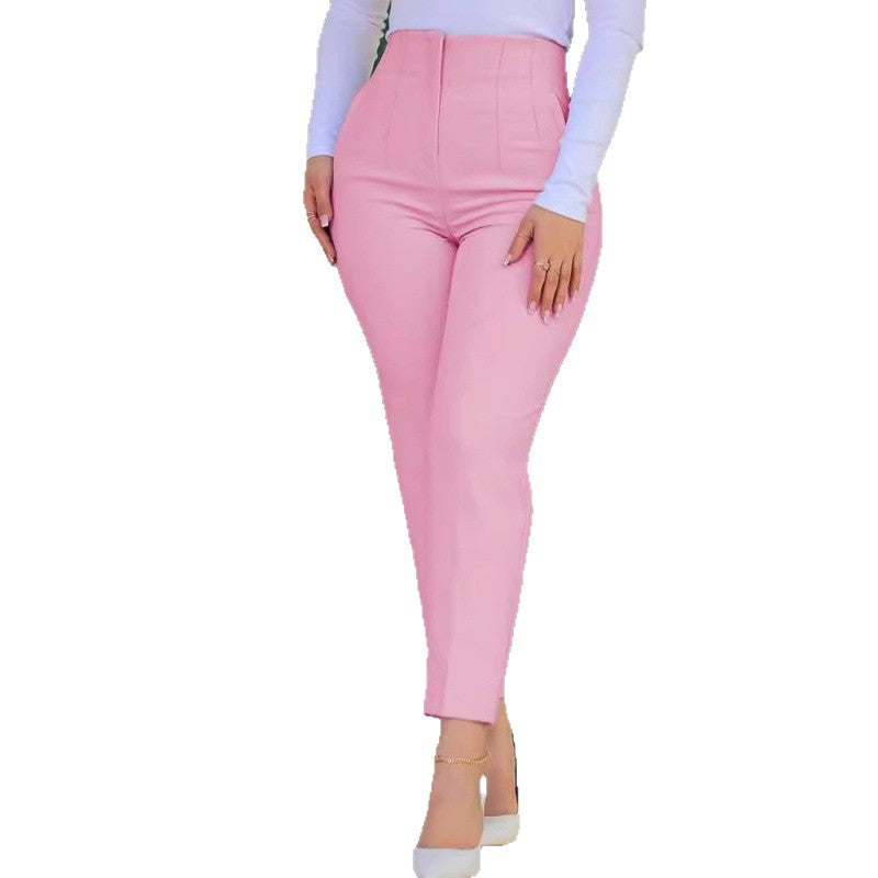 High-waisted slim pants for women with decorative stitching details Lune London