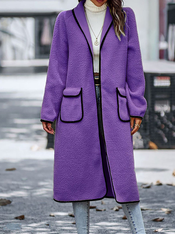 Ladies elegant, long cardigan with practical cut and contrasting accents Lune London