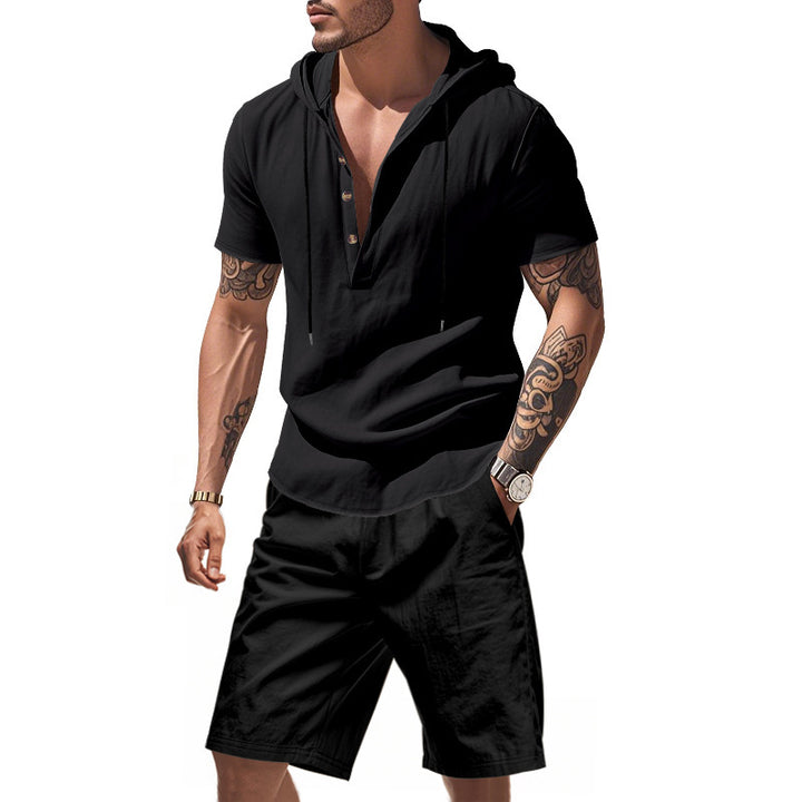 Men's Long Sleeve Casual Top with Button Placket and Chic and Stylish Shorts