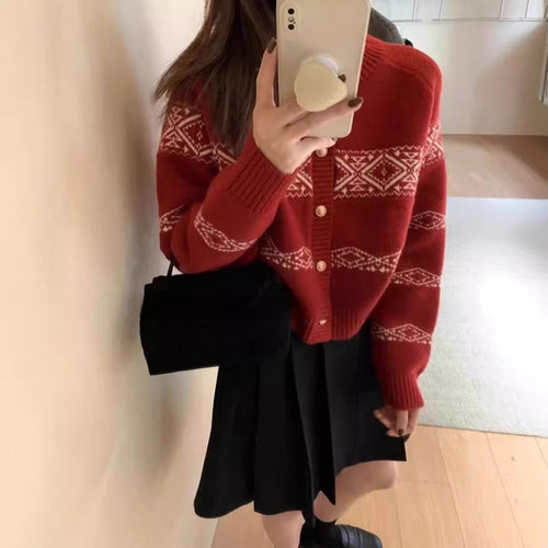 Short knit jacket for women with embellished buttons Lune London